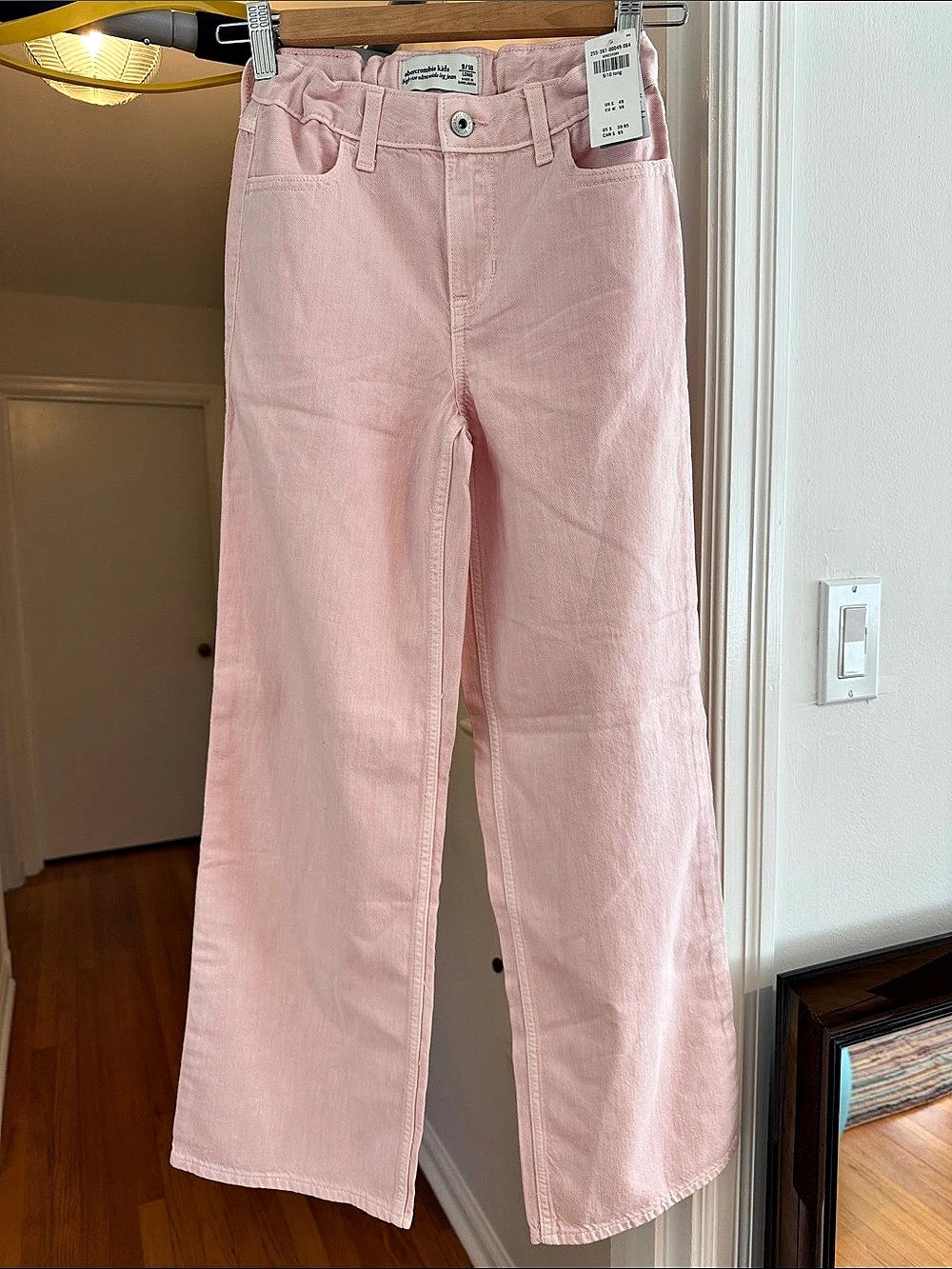 Abercrombie Kids High Rise UltraWide Leg Jean Pink Girls 9/10 Long